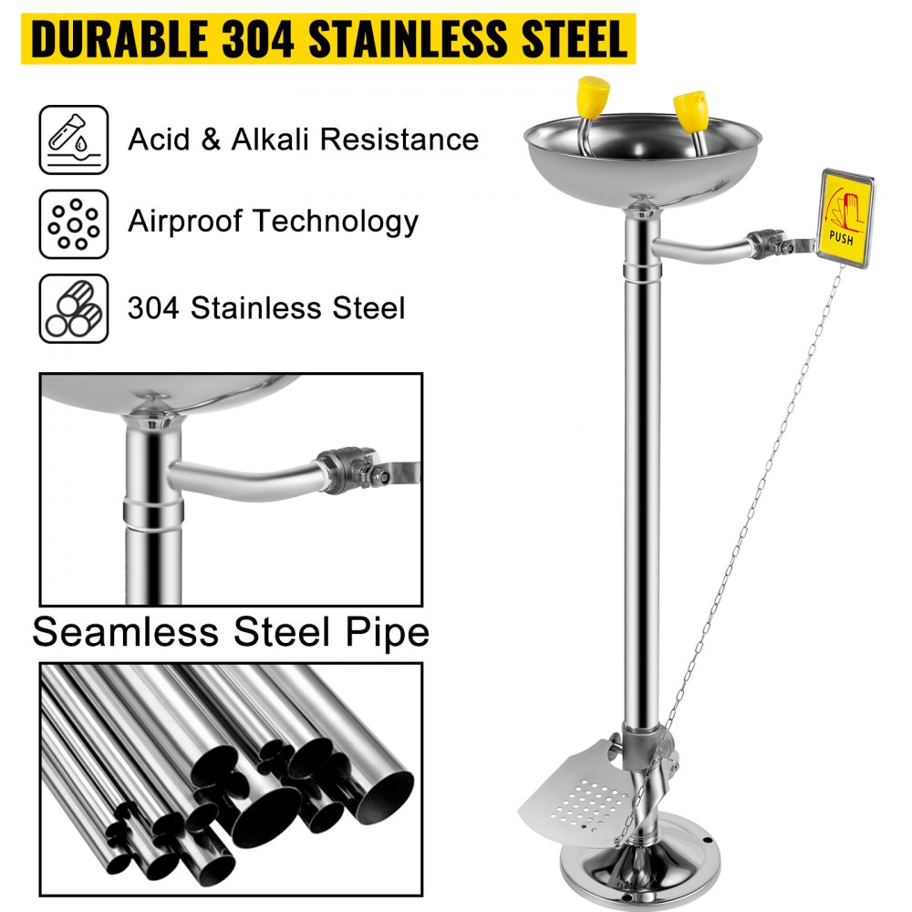 VEVOR Emergency Eyewash Faucet Eye Wash Station Pedestal Mounted Type 304, Pedal