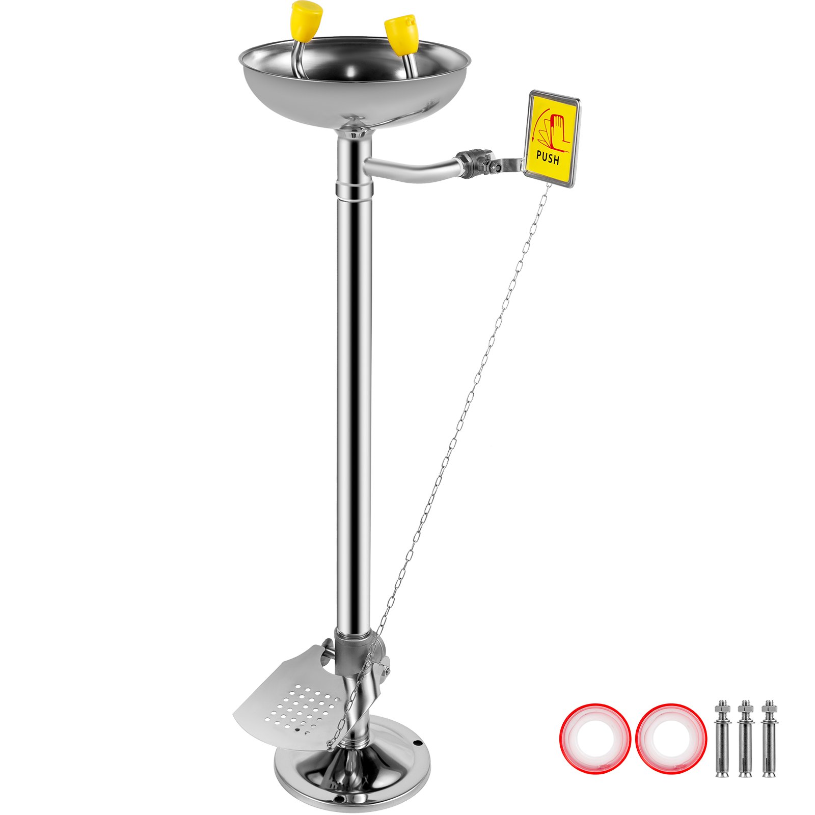 VEVOR Emergency Eyewash Faucet Eye Wash Station Pedestal Mounted Type 304, Pedal