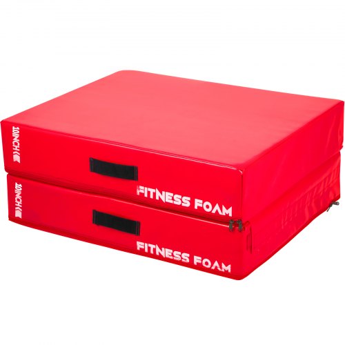 VEVOR Fitness Crash Pad, 10 pulgadas Barbell Crash Cushion Pads, Protector de levantamiento de pesas Falling Pads, Alfombrilla de espuma acolchada, para levantamiento de pesas olímpico Un par (Rojo)