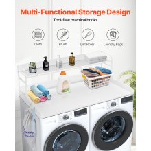 Washer Dryer Countertop for the Top, Wood Washer Dryer Topper with 2-Tier Shelf Universal Fit, Laundry Countertop with Edge Rails, 54" Width x 27" Depth Laundry Counter Storage Organization, White