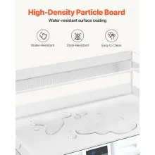 Washer Dryer Countertop for the Top, Wood Washer Dryer Topper with 2-Tier Shelf Universal Fit, Laundry Countertop with Edge Rails, 54" Width x 27" Depth Laundry Counter Storage Organization, White