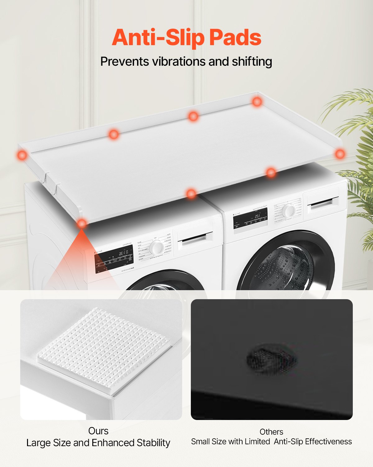 VEVOR Washer Dryer Countertop, 54" x 27" Wooden Washer and Dryer Countertop, Water-Resistant Laundry Machine Topper Cover with Anti-Slip Pads, for Laundry Room Organization and Storage, White