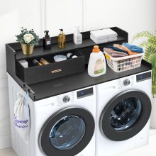 Washer Dryer Countertop, 27.5" Depth x 54" Width, Washer Dryer Wood Top for Laundry Room Organization with 2 Drawers & Shelf