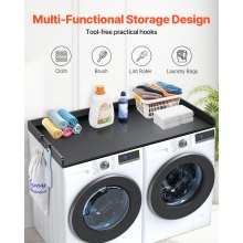 Washer Dryer Countertop, 27.5" Depth x 54" Width, Washer Dryer Wood Top for Laundry Room Organization with Edge Rails (Black)