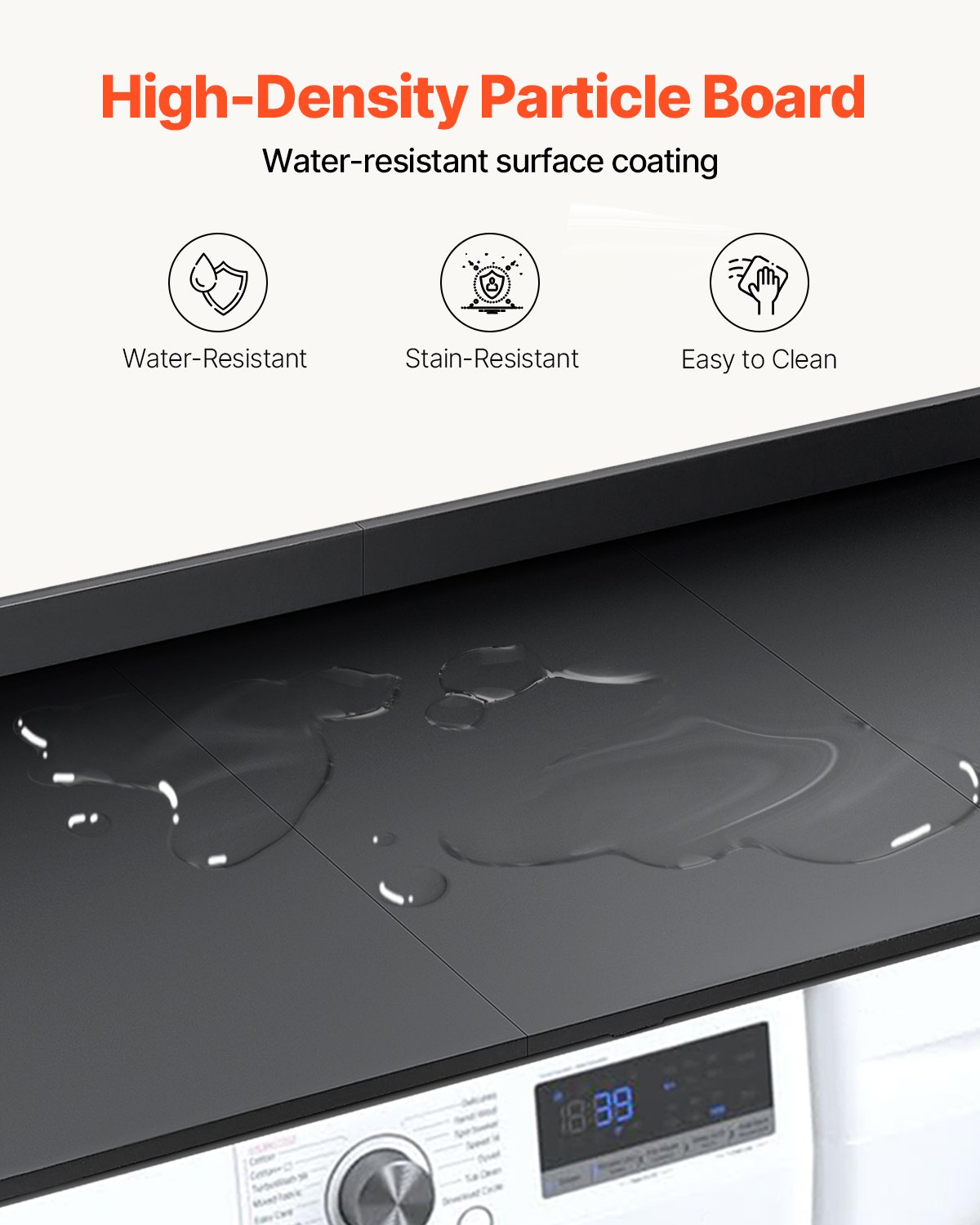 VEVOR Washer Dryer Countertop with 3 Splicing Panels, 54" x 27" Wooden Washer and Dryer Countertop with Non-Slip Pads, Water-Resistant Laundry Topper for Laundry Room Organization and Storage, Black