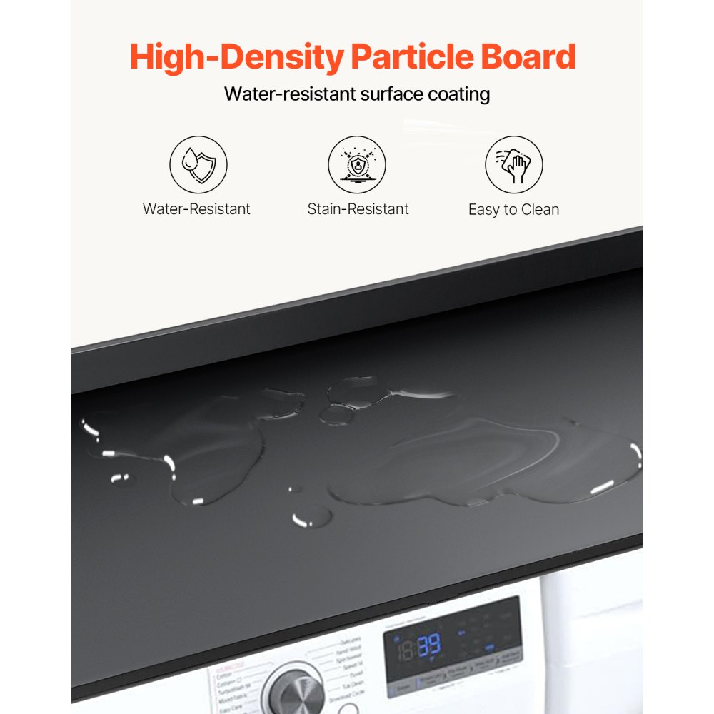 VEVOR Washer Dryer Countertop, 54" x 27" Wooden Washer and Dryer Countertop, Water-Resistant Laundry Machine Topper Cover with Anti-Slip Pads, for Laundry Room Organization and Storage, Black