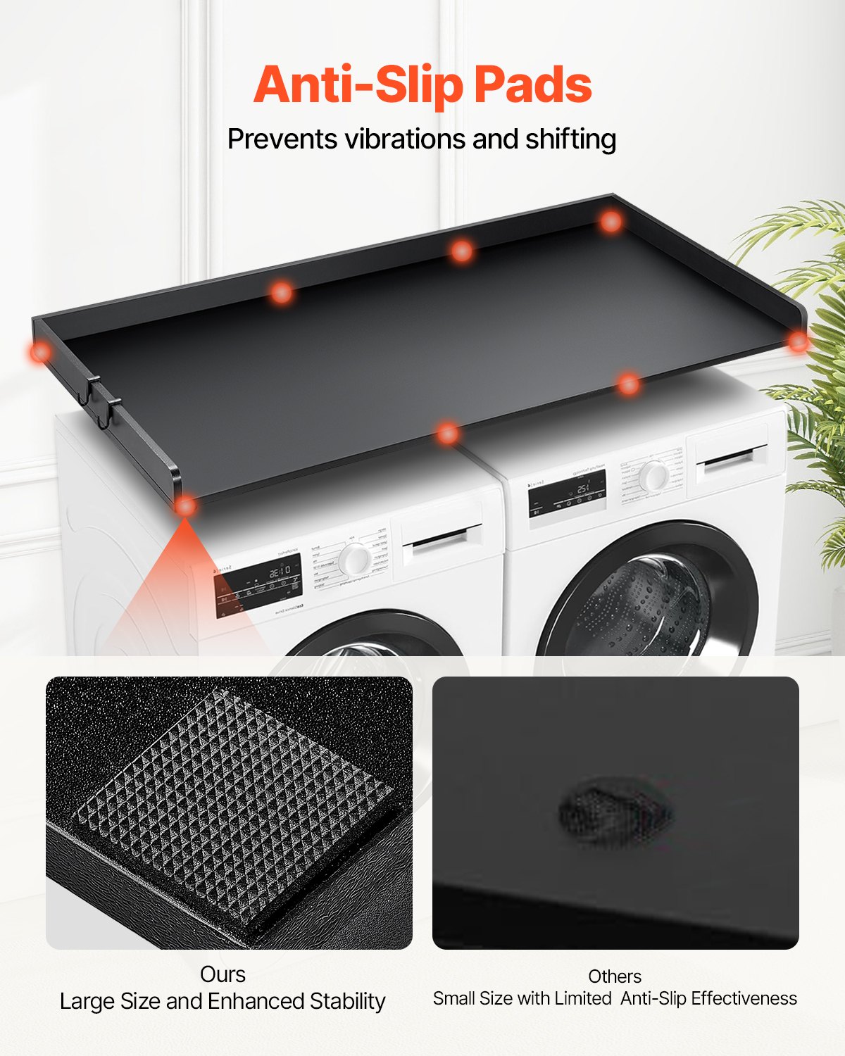 VEVOR Washer Dryer Countertop, 54" x 27" Wooden Washer and Dryer Countertop, Water-Resistant Laundry Machine Topper Cover with Anti-Slip Pads, for Laundry Room Organization and Storage, Black