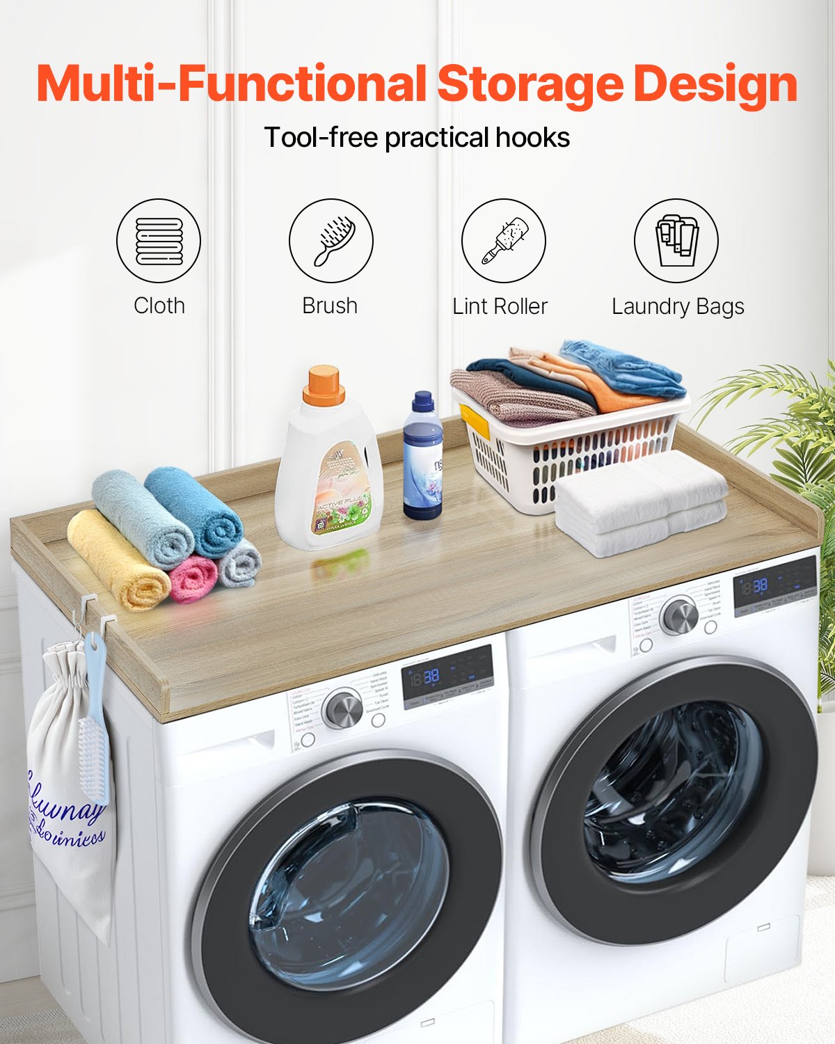 Royxen Laundry Countertop Solid Wood, Countertop for All Front-Loaded Washing Machine and Dryer, Extra Room for Laundry Room, Oak