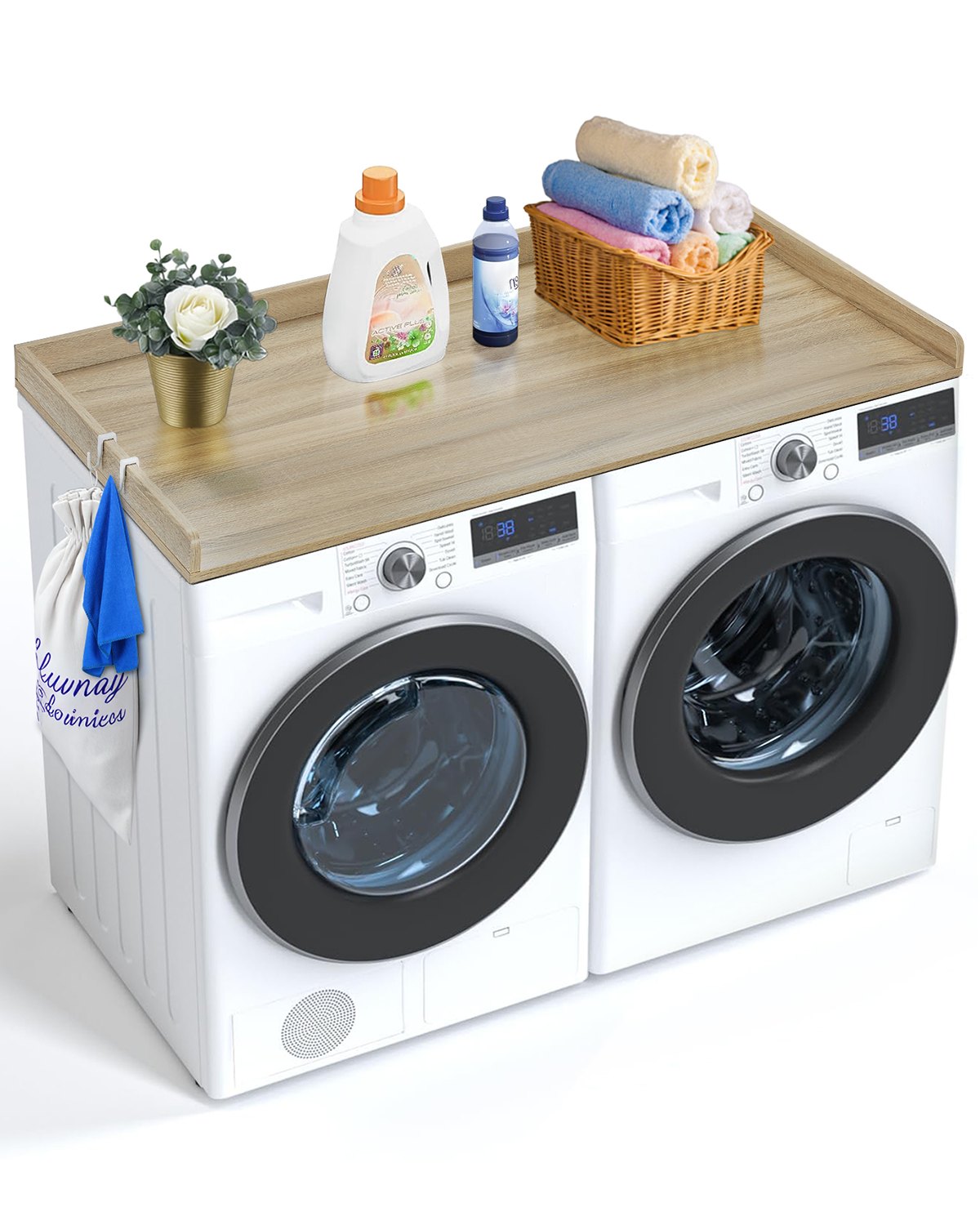Royxen Laundry Countertop Solid Wood, Countertop for All Front-Loaded Washing Machine and Dryer, Extra Room for Laundry Room, Oak