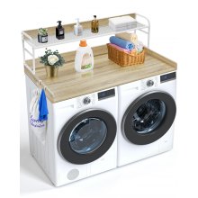 Washer Dryer Countertop with Shelf, 27" Depth x 54" Width Laundry Countertop Wood Topper with Edge Rails & Non-Slip Pads Oak