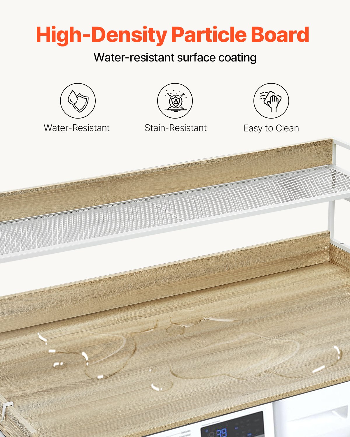 VEVOR Washer Dryer Countertop with 2-Tier Shelf, 54" x 27" Wooden Washer and Dryer Countertop with Anti-Slip Pads, Water-Resistant Laundry Topper Cover for Laundry Room Organization and Storage, Oak