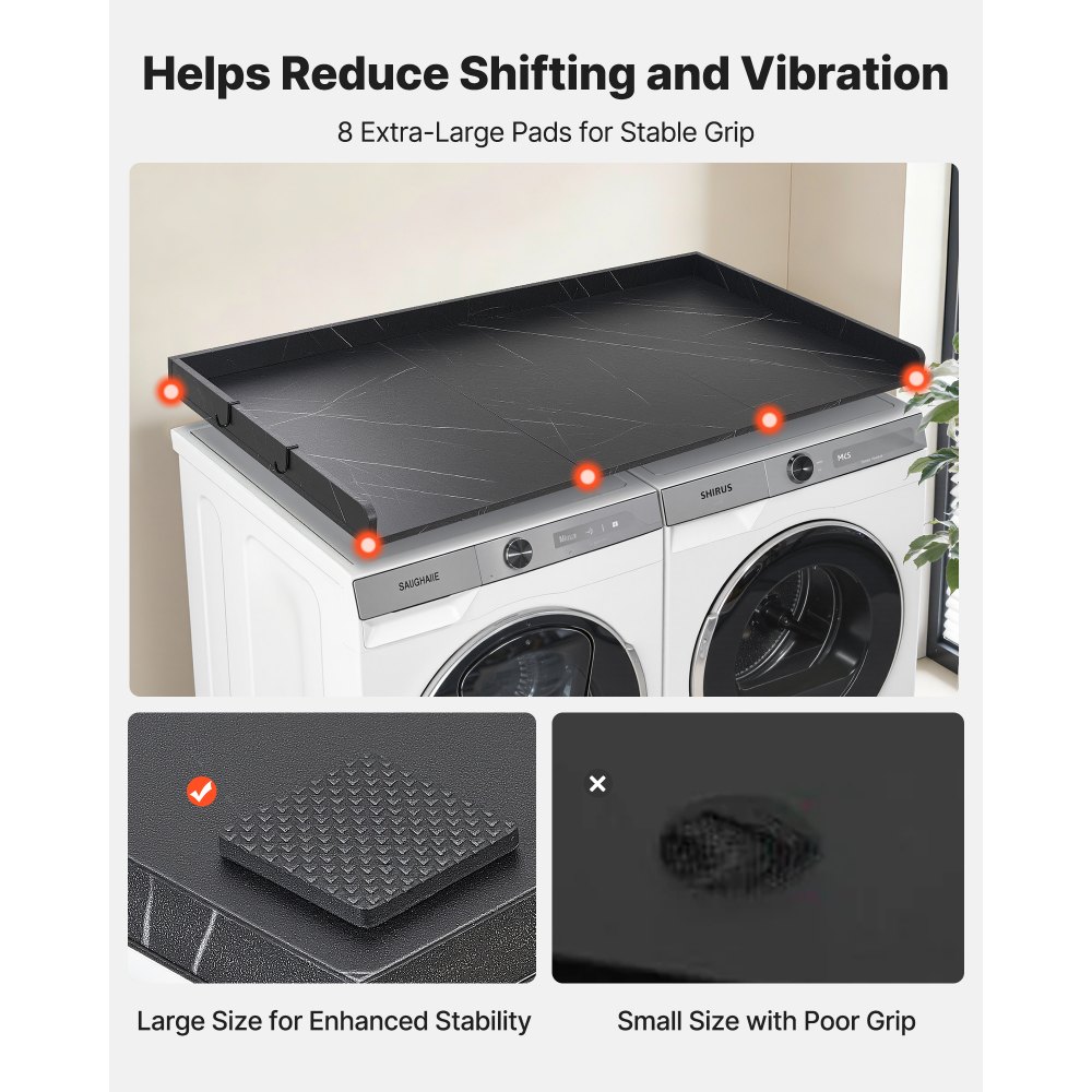 VEVOR Washer Dryer Countertop, 137 x 69.9 cm Marble Washer and Dryer Topper with Edge & Hooks, Water-Resistant Laundry Machine Topper for Laundry Closet Pantry Counter Organization and Storage, Black