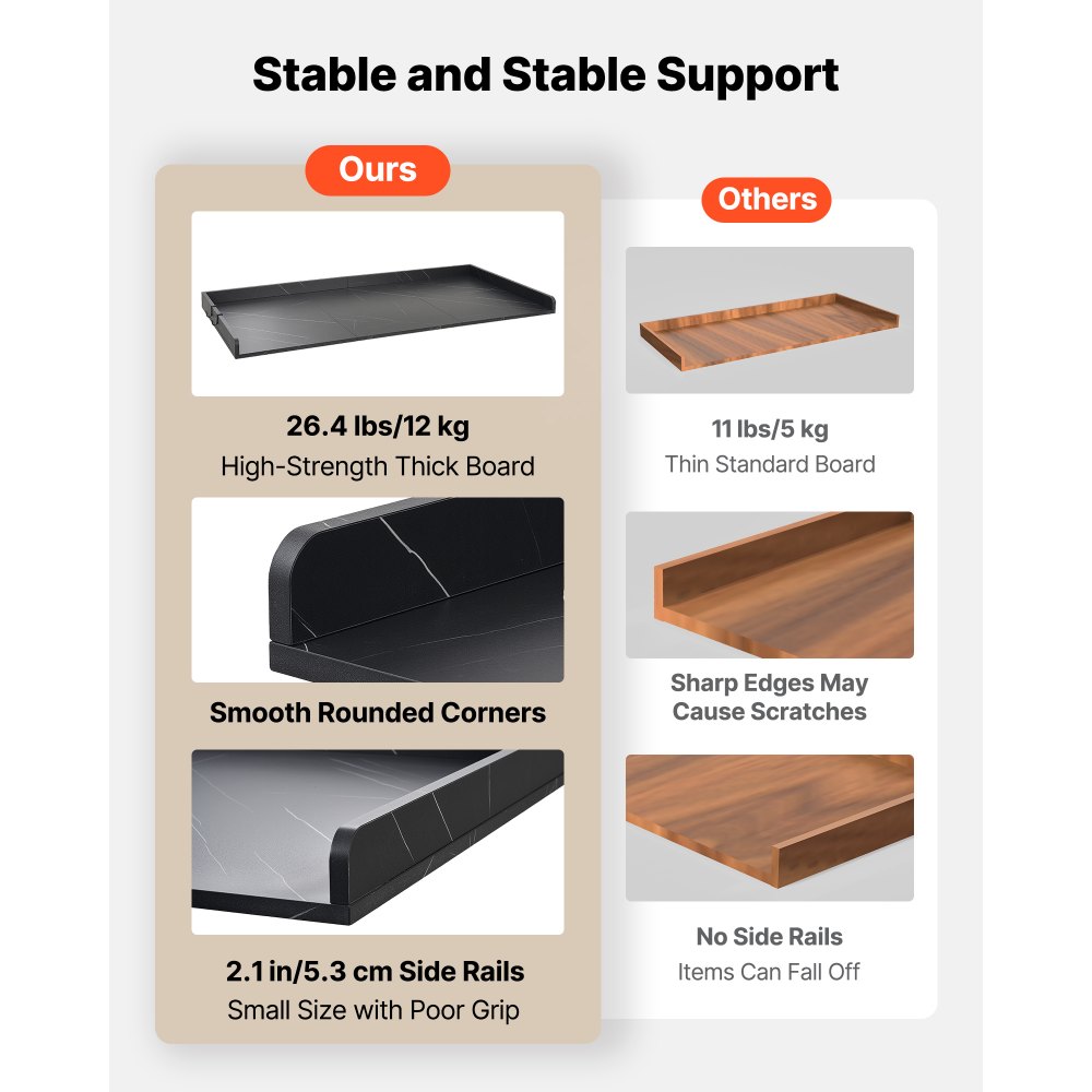 VEVOR Washer Dryer Countertop, 137 x 69.9 cm Marble Washer and Dryer Topper with Edge & Hooks, Water-Resistant Laundry Machine Topper for Laundry Closet Pantry Counter Organization and Storage, Black