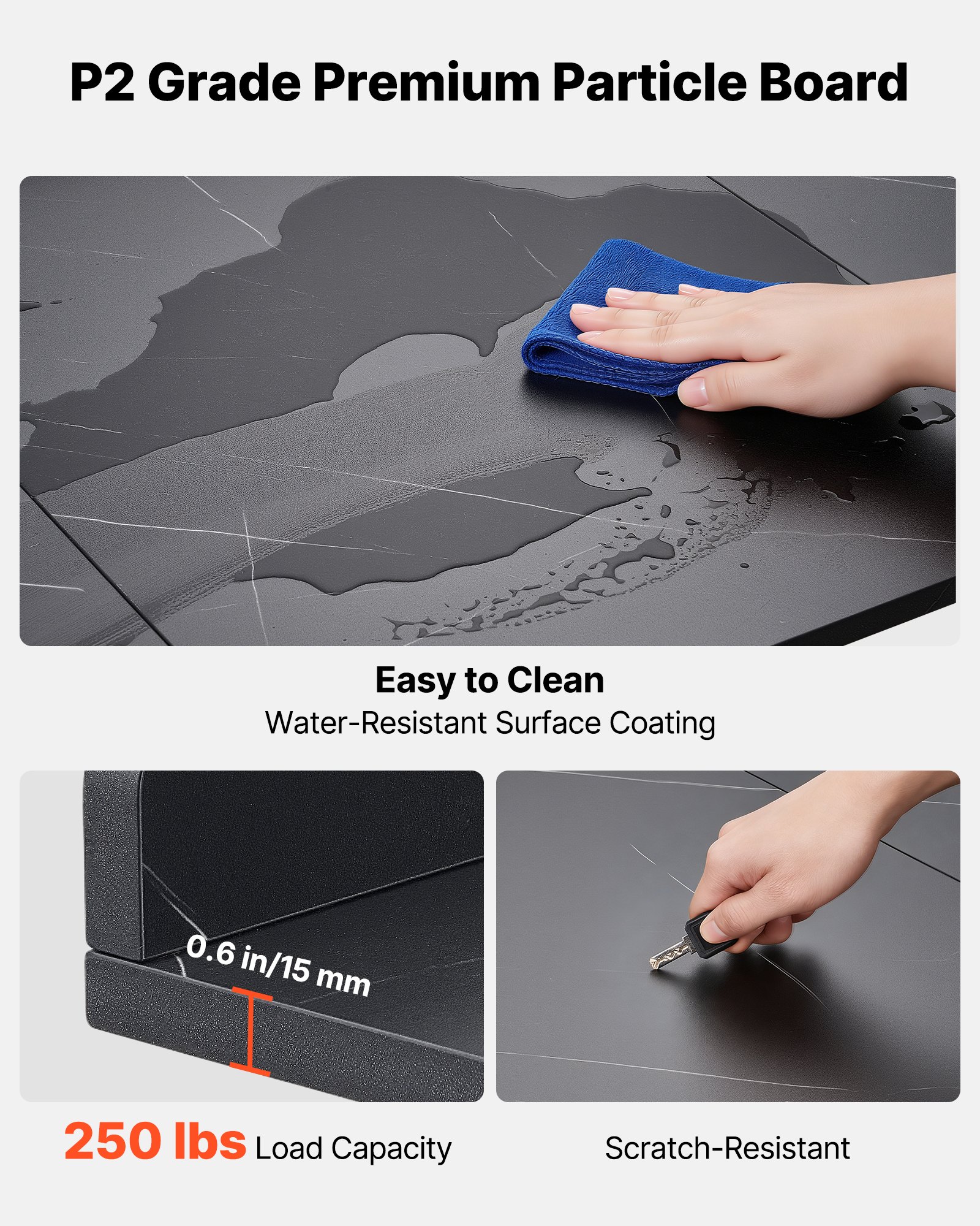 VEVOR Washer Dryer Countertop, 137 x 69.9 cm Marble Washer and Dryer Topper with Edge & Hooks, Water-Resistant Laundry Machine Topper for Laundry Closet Pantry Counter Organization and Storage, Black