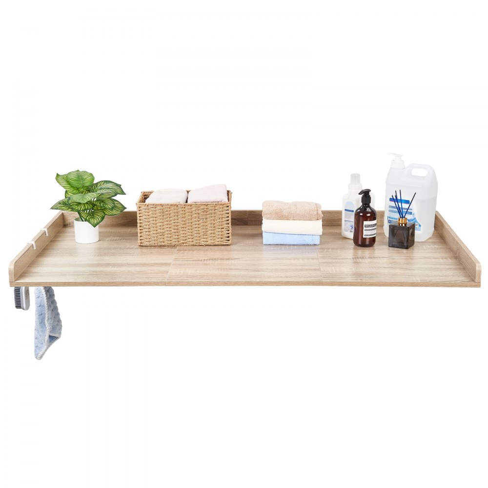 VEVOR Washer Dryer Countertop, 137 x 69.9 cm Wooden Washer and Dryer Topper with Edge & 2 Hooks, Water-Resistant Laundry Machine Topper for Laundry Closet Pantry Counter Organization and Storage, Oak