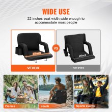 VEVOR Stadium Seat with Back Support, Wide Bleacher Seat Back, Folding Padded Cushion Stadium Chair, Portable Reclining Chair with Hook Pocket Cupholder, Ideal for Sport Event Beach Camping Concert