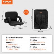 VEVOR Stadium Seat with Back Support, Wide Bleacher Seat Backs, Folding Padded Cushion Stadium Chair, Portable Reclining Chairs with Hook Pocket Cupholder, Ideal for Sport Event Beach Concert (2 Set)