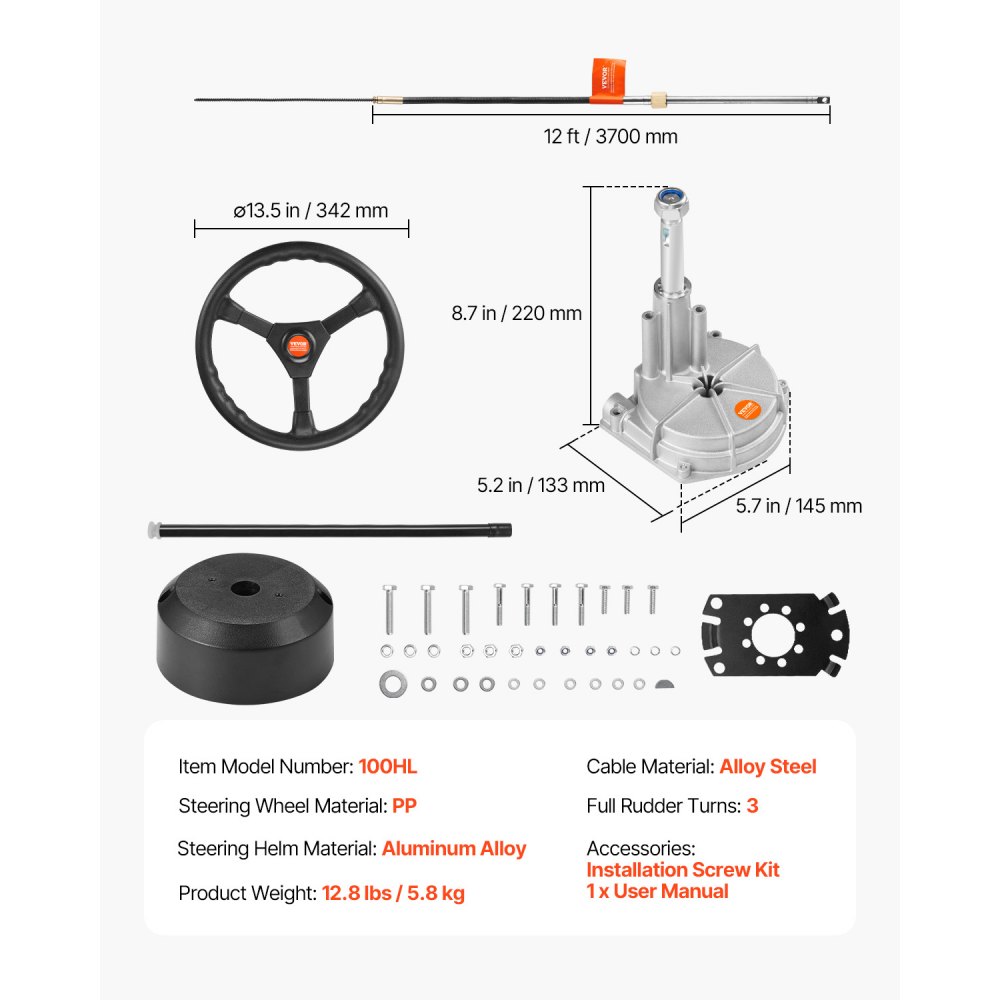 VEVOR SS13712 12 Quick Connect Rotary Steering Package with 33 cm Wheel