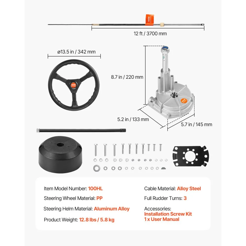 VEVOR SS13712 12 Quick Connect Rotary Steering Package with 33 cm Wheel