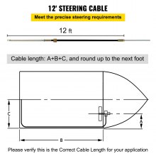 VEVOR Cable de dirección para barco, cable de dirección fueraborda de 12 pies, kit de dirección giratoria mecánica de 12 pies con rueda de 13 pulgadas para sistema de dirección de barco