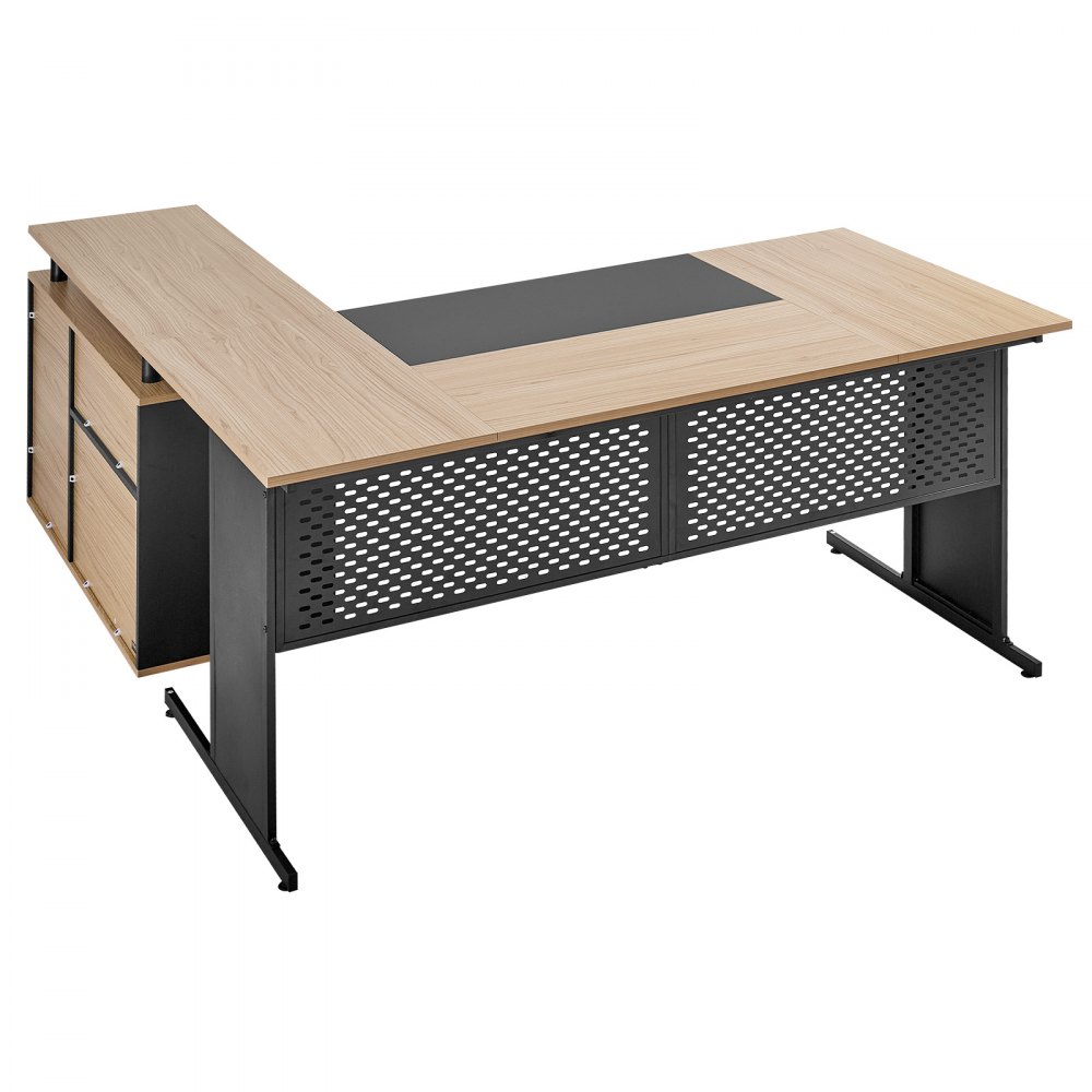VEVOR L-Shaped Executive Desk, Modern Reversible Office Table with Drawers & Storage Cabinet, Heavy Duty Large Wooden Executive Table, 158.7 KG Load Capacity, Easy Assembly, for Work Study Writing