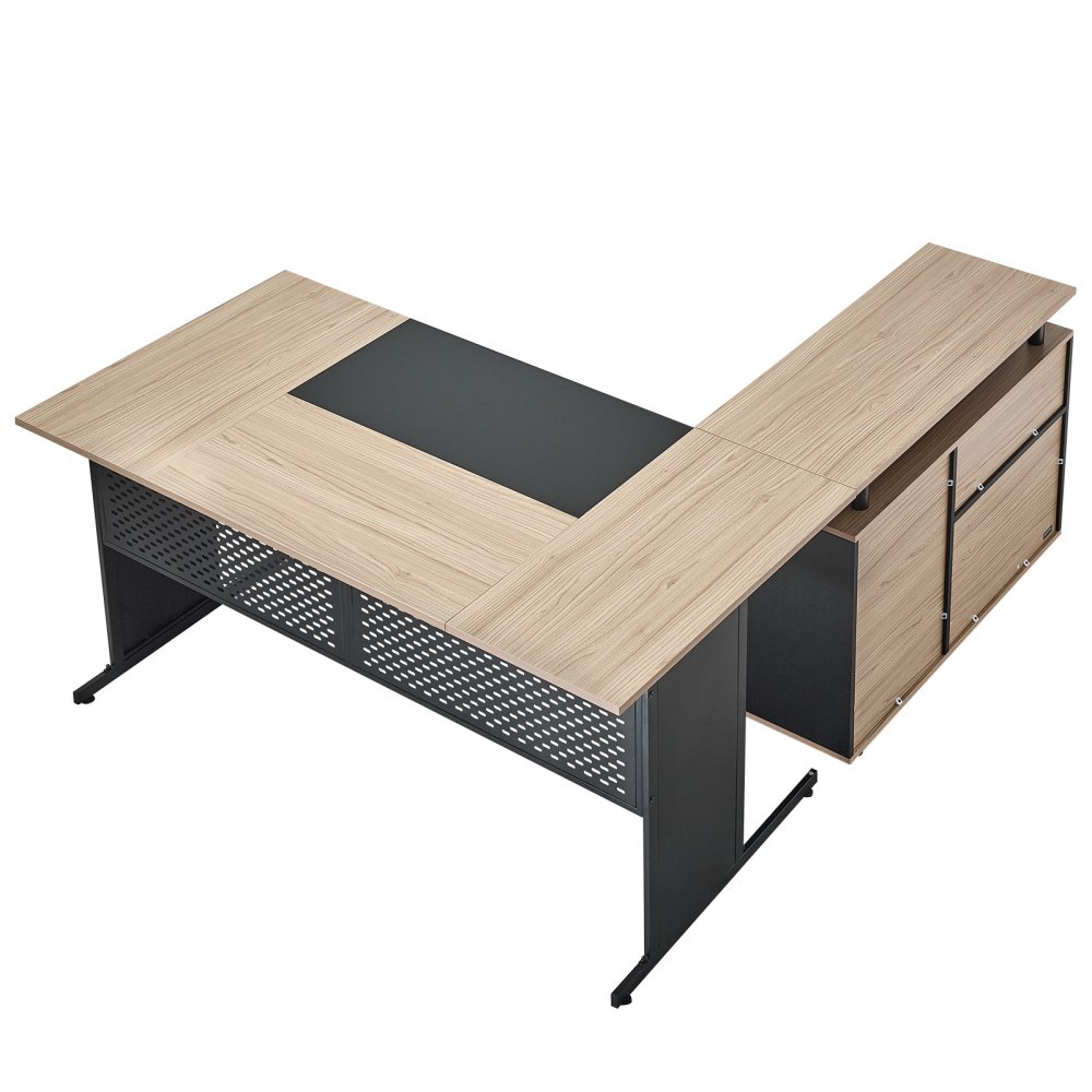 VEVOR L-Shaped Executive Desk, Modern Reversible Office Table with Drawers & Storage Cabinet, Heavy Duty Large Wooden Executive Table, 158.7 KG Load Capacity, Easy Assembly, for Work Study Writing