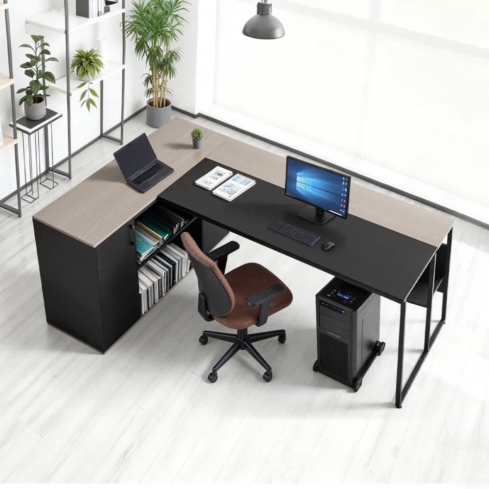 VEVOR L-Shaped Executive Desk, Large Modern Office Table with Drawers & Storage Cabinet, Heavy Duty Wooden Executive Table with CPU Stand, 158.7 KG Load Capacity, Easy Assembly, for Work Study Writing