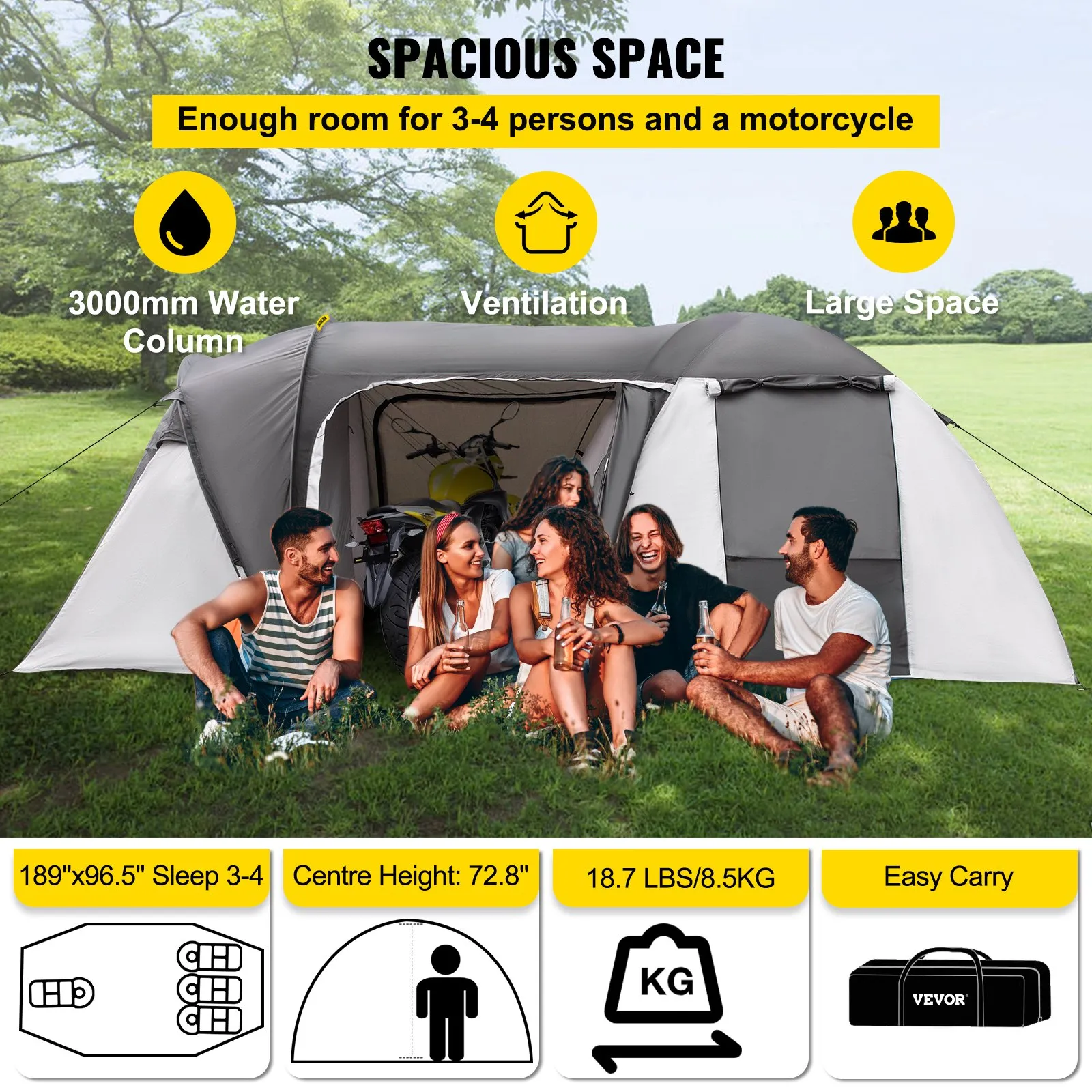 VEVOR Motorcycle Covers, Folding Garage Scooter Waterproof UV Protected 480 x 245 x 185 cm Motorcycle Garage Weatherproof Motorcycle Cover Moped Protective Tarpaulin Tent Oxford Roll Cover Olive Green
