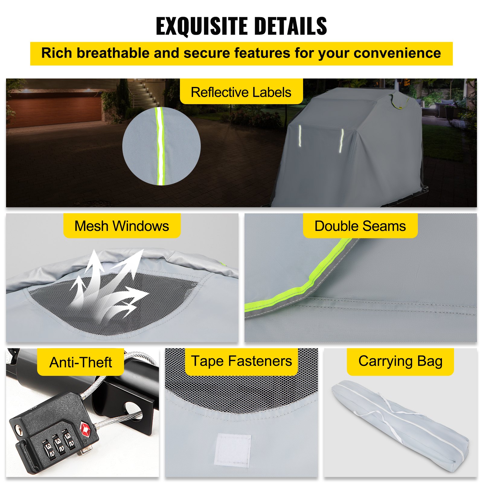 VEVOR Motorcycle Shelter, Waterproof Motorcycle Cover, Heavy Duty Motorcycle Shelter Shed, 420D Oxford Motorbike Shed Anti-UV, 110.2\"x41.3\"x63.8\" Grey Shelter Storage Garage Tent with Lock & Weight