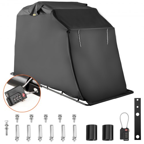 VEVOR Motorcycle Shelter, Waterproof Motorcycle Cover, Heavy Duty Motorcycle Shelter Shed, 600D Oxford Motorbike Shed Anti-UV, 106.3"x41.3"x62.9" Black Shelter Storage Garage Tent w/ Lock & Weight Bag