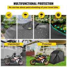 VEVOR Motorcycle Shelter, Waterproof Motorcycle Cover, Heavy Duty Motorcycle Shelter Shed, 600D Oxford Motorbike Shed Anti-UV, 106.3"x41.3"x62.9" Black Shelter Storage Garage Tent w/ Lock & Weight Bag