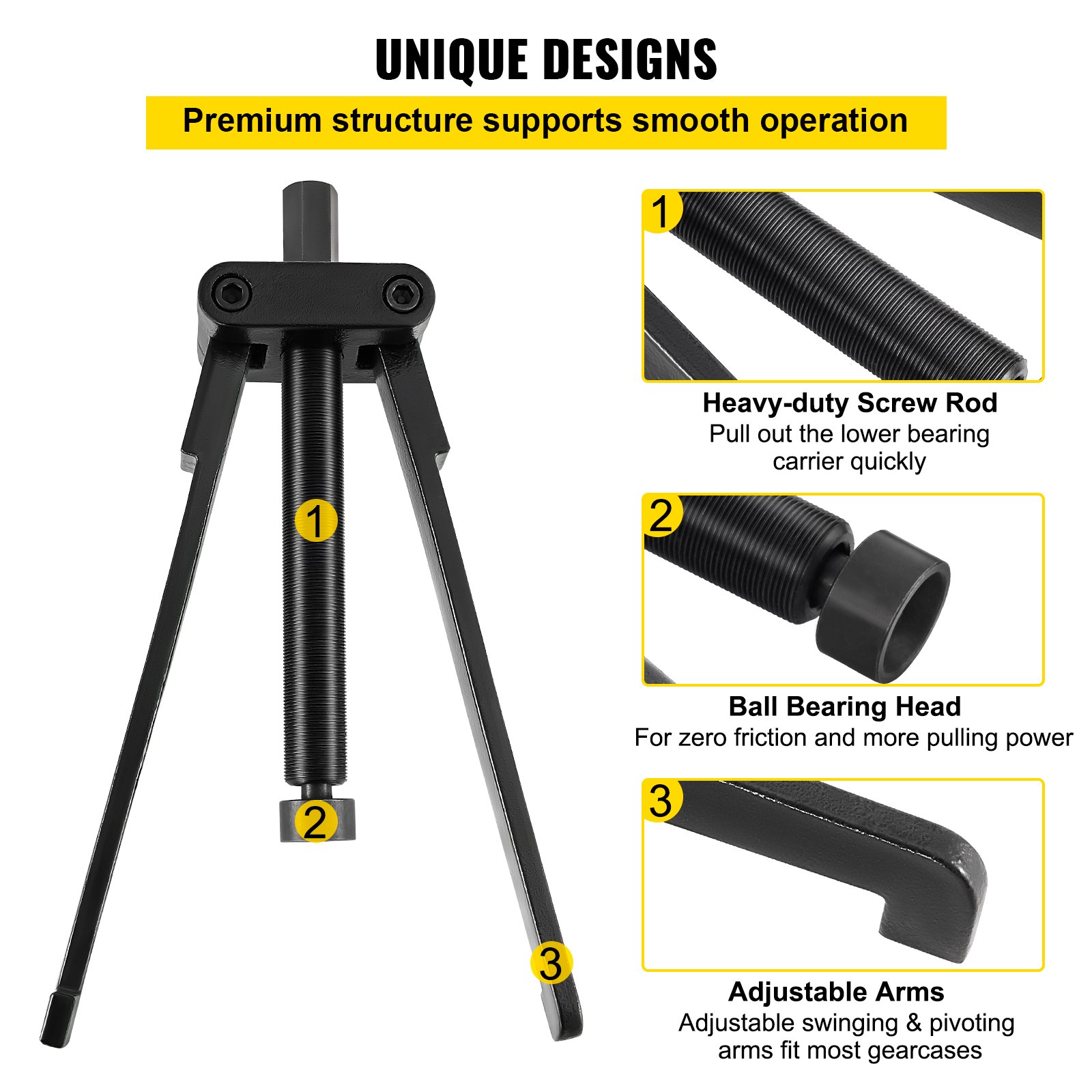 VEVOR Lower Bearing Carrier Puller, Compatible with Yamaha, Johnson, Evinrude, Honda, Mercury, Robust Steel Marine Lower Bearing Puller with Adjustable Arms, Works for Lower Carrier Bearing Removing