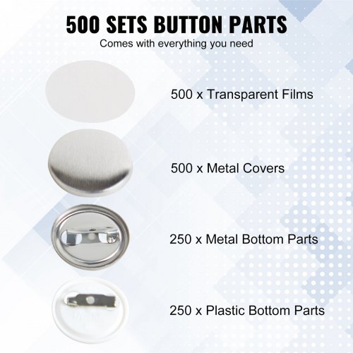 VEVOR 1" 25mm Button Badge Parts Supplies for Button Maker Machine 500 Sets