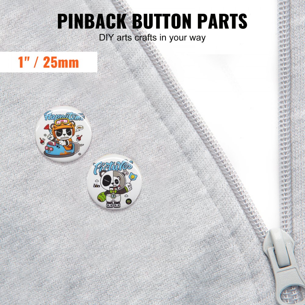 pinback button parts on a gray zip-up hoodie, featuring cartoon designs, 1&quot; / 25mm size.