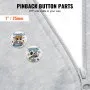 pinback button parts on a gray zip-up hoodie, featuring cartoon designs, 1&quot; / 25mm size.
