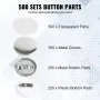 500 sets of VEVOR button badge parts including films, metal covers, metal, and plastic bottom parts.