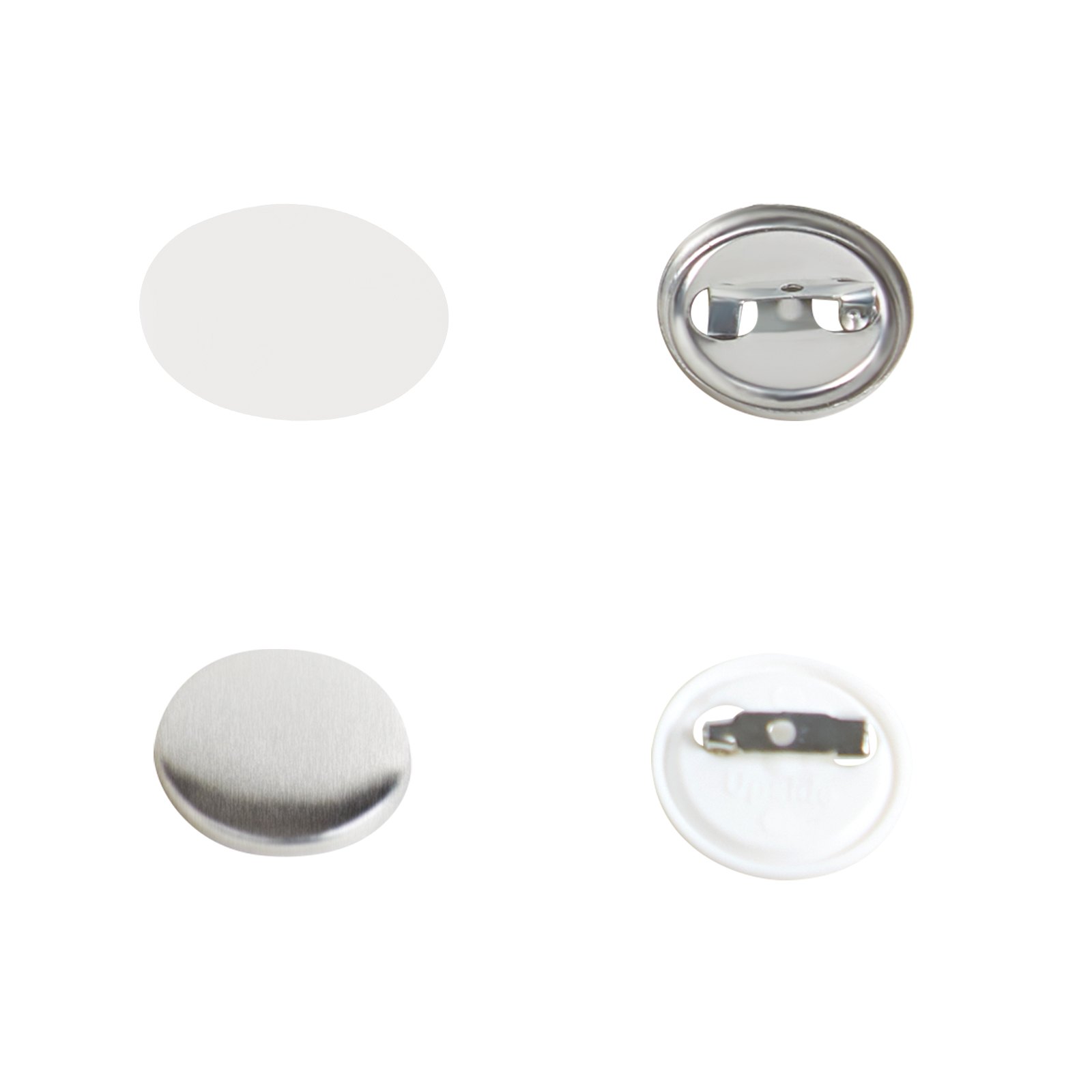 various VEVOR button badge parts including fronts and backs shown in different perspectives.