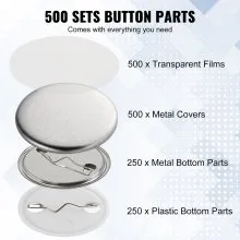 VEVOR 1.25" 32mm Button Badge Parts Supplies for Button Maker Machine 500 Sets