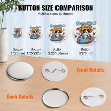 VEVOR 500 Sets 1.25 inch 32mm Pin Back Button Parts for Button Maker Machine, DIY Round Button Badge Parts, Set Includes Metal Top, Plastic/Metal Button, Clear Film, and Blank Paper For Gifts Presents.Badge machine not included