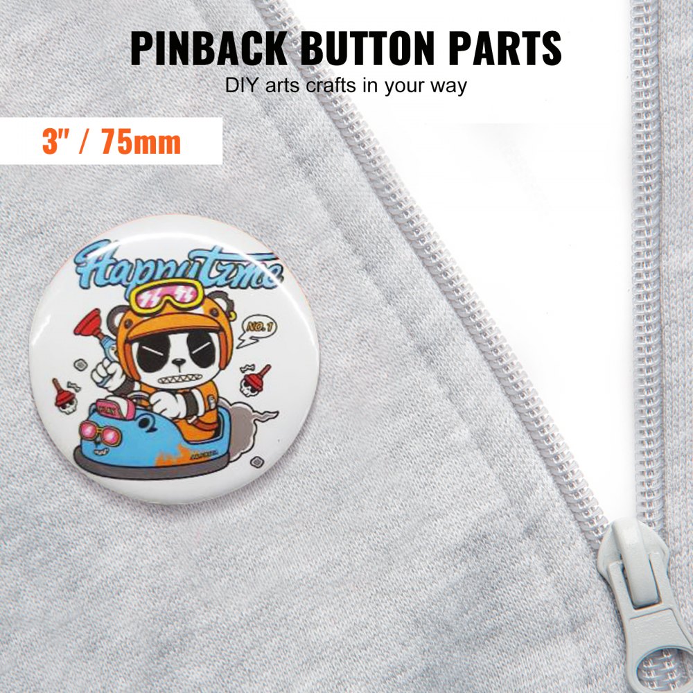 pinback with cartoon dog on light gray fabric, VEVOR button maker parts, 3&quot;/75mm size.