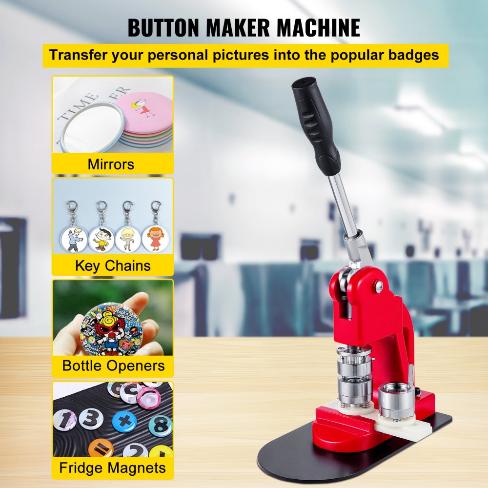 VEVOR Installation-Free Button Maker Machine 58mm (2-1/4 inch) with 1000pcs  Button Badge Press Machine,DIY Pin Button Maker Machine with Circle Cutter