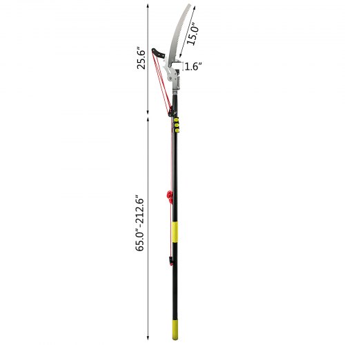 VEVOR Tree Pruner 5.4~17.7ft, Extendable Pole Saw with 3-Sided Blade SK5 Cutting Blade, Tree Pole Pruner, Tree Saw Alloy Steel Branch, Long Reach Pole Pruning Saw for Sawing and Shearing