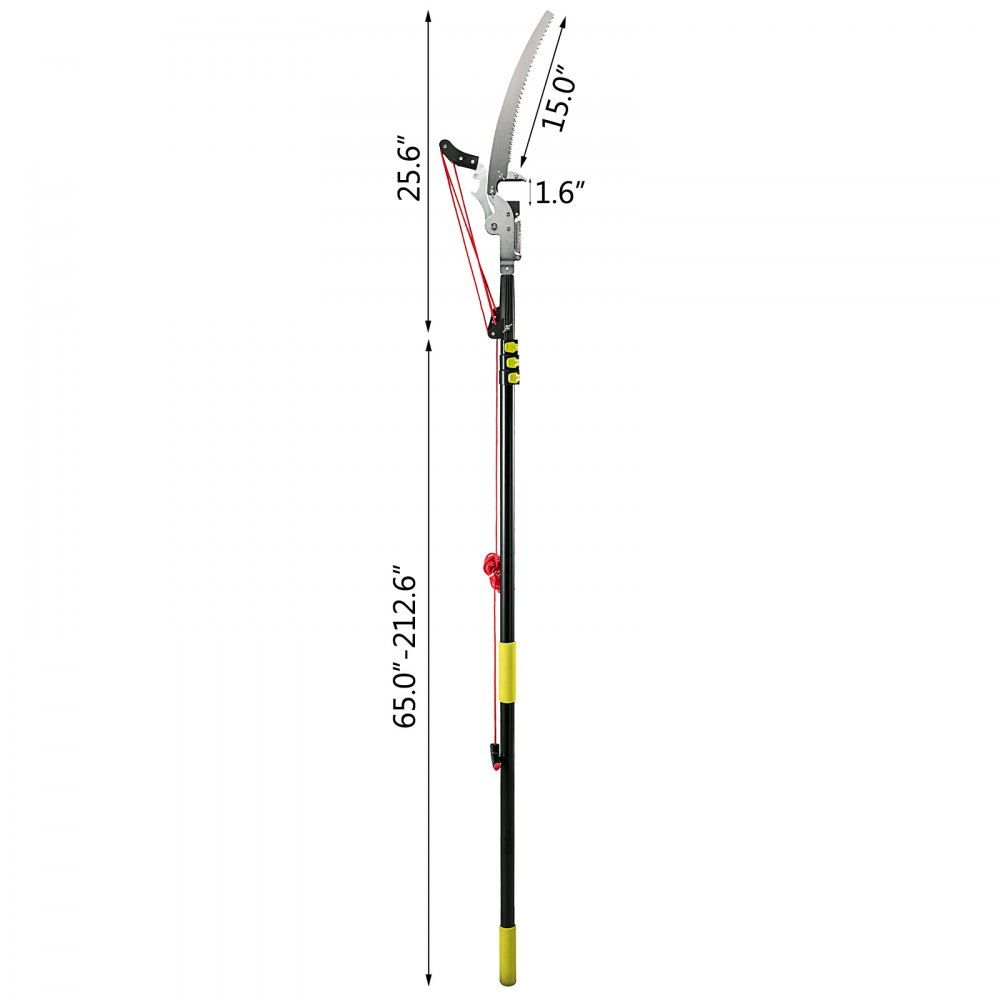 VEVOR Tree Pruner 5.4~17.7ft, Extendable Pole Saw with 3-Sided Blade SK5 Cutting Blade, Tree Pole Pruner, Tree Saw Alloy Steel Branch, Long Reach Pole Pruning Saw for Sawing and Shearing