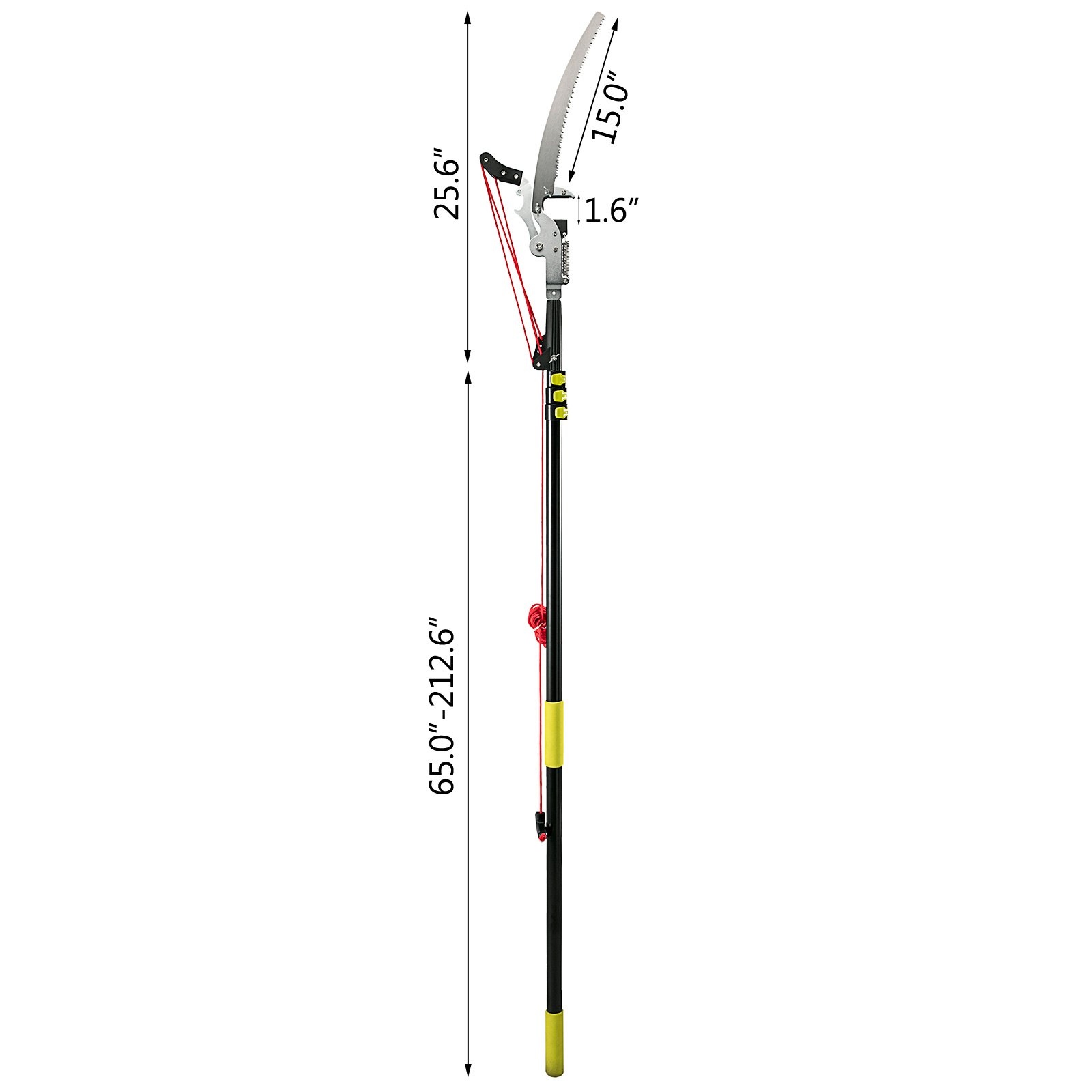 VEVOR Tree Pruner 5.4~17.7ft, Extendable Pole Saw with 3-Sided Blade SK5 Cutting Blade, Tree Pole Pruner, Tree Saw Alloy Steel Branch, Long Reach Pole Pruning Saw for Sawing and Shearing
