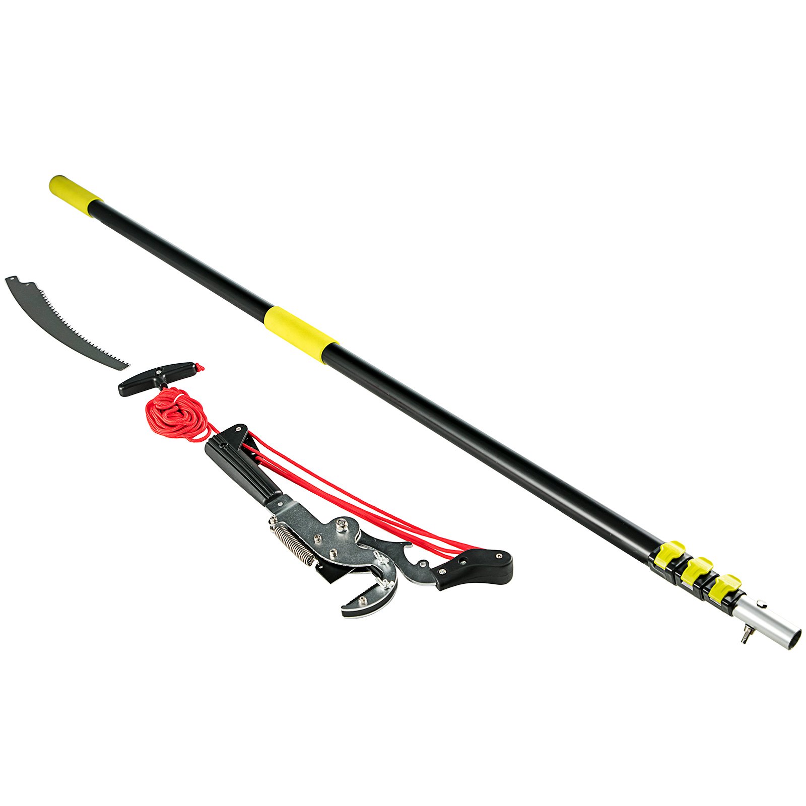 VEVOR Tree Pruner 5.4~17.7ft, Extendable Pole Saw with 3-Sided Blade SK5 Cutting Blade, Tree Pole Pruner, Tree Saw Alloy Steel Branch, Long Reach Pole Pruning Saw for Sawing and Shearing