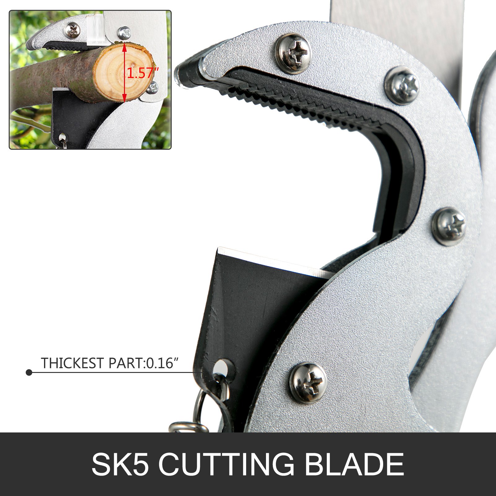 VEVOR Tree Pruner 5.4~17.7ft, Extendable Pole Saw with 3-Sided Blade SK5 Cutting Blade, Tree Pole Pruner, Tree Saw Alloy Steel Branch, Long Reach Pole Pruning Saw for Sawing and Shearing