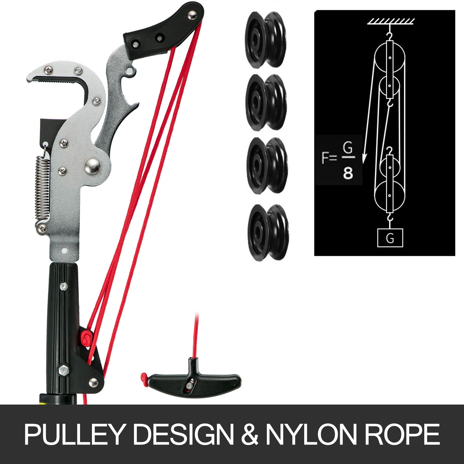 VEVOR Tree Pruner 5.4~17.7ft, Extendable Pole Saw with 3-Sided Blade SK5 Cutting Blade, Tree Pole Pruner, Tree Saw Alloy Steel Branch, Long Reach Pole Pruning Saw for Sawing and Shearing