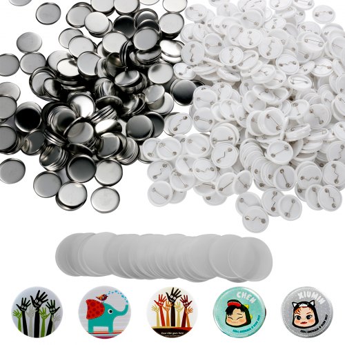 VEVOR Button Parts for Button Maker 500 Sets Button Badge Parts 32 mm (1-1/4 inch) Button Parts Metal with Clip Pin Top & Bottom Plastic Cover Film Button Maker Parts for Family Use DIY Activities