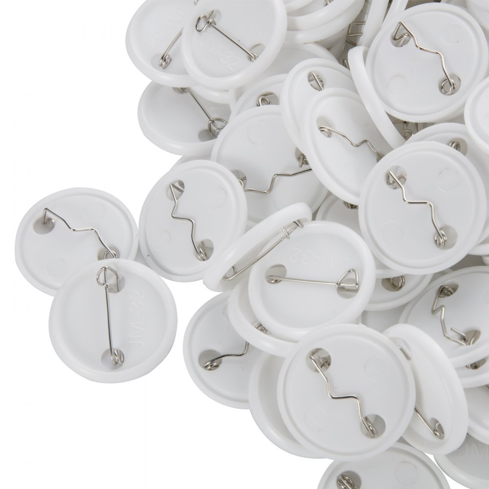 VEVOR Button Parts for Button Maker 500 Sets Button Badge Parts 32 mm (1-1/4 inch) Button Parts Metal with Clip Pin Top & Bottom Plastic Cover Film Button Maker Parts for Family Use DIY Activities