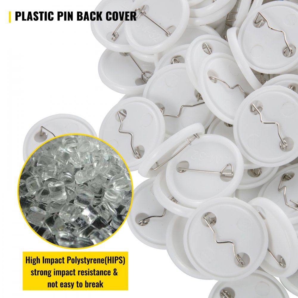 VEVOR Button Parts for Button Maker 500 Sets Button Badge Parts 32 mm (1-1/4 inch) Button Parts Metal with Clip Pin Top & Bottom Plastic Cover Film Button Maker Parts for Family Use DIY Activities